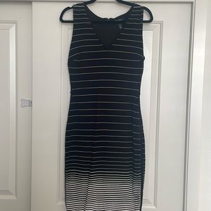 White House black market bodycon white and black striped midi dress